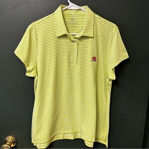 NEW Renwick Golf Polo Womens Large Lime Green White Striped Short Sleeve Top